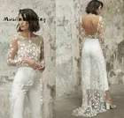 Сексуальный комбинезон с открытой спиной свадебное платье es Illusion с длинным рукавом Кружевное пляжное свадебное платье Boho скромное 2020 дешевые брюки поезд для невесты