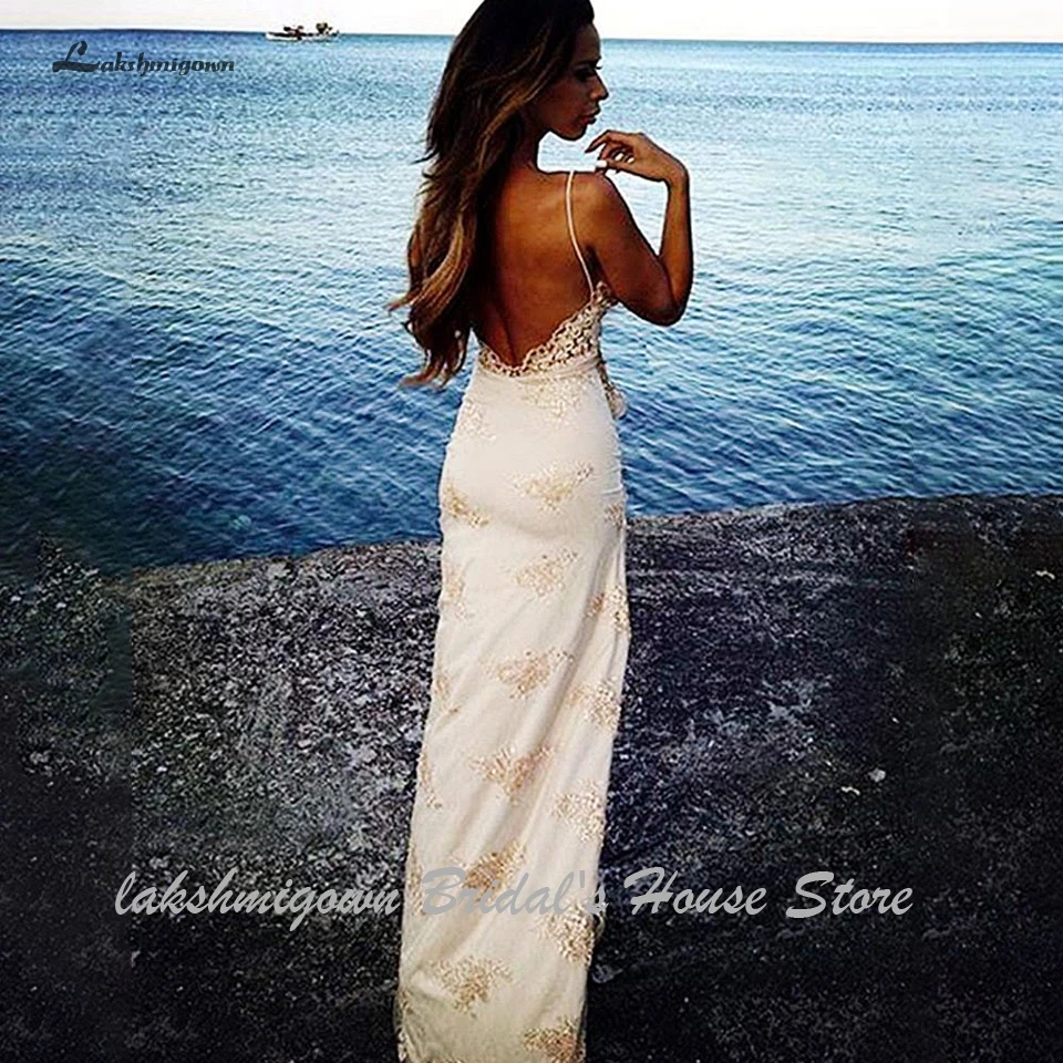 

High Split Champagne Little Mermaid Wedding Dress Beach Lakshmigown Vintage Lace Bridal Dress Wedding Gown 2020 Robe de Mariage