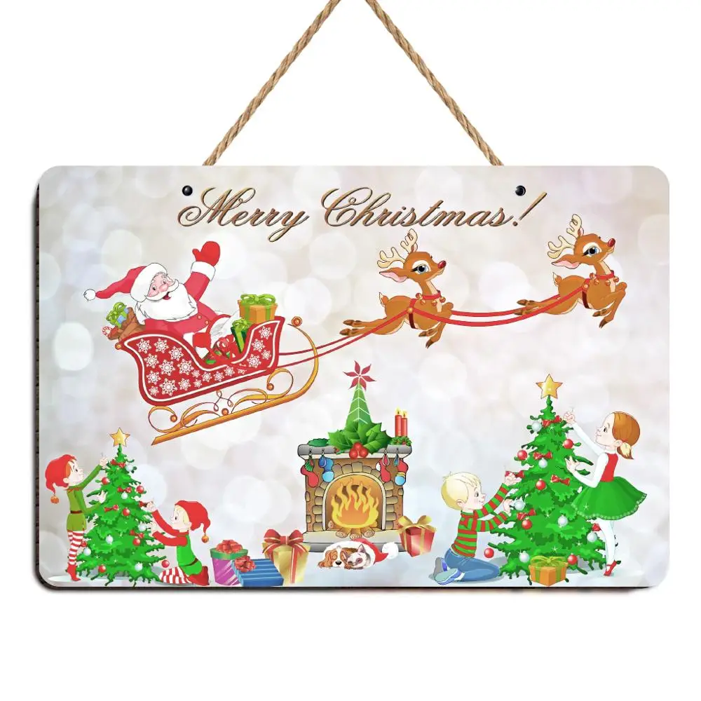 

Santa Claus Deer Christmas Tree Vintage Christmas Sign Poster Plaque Bar Pub Shop Cafe Home Plate Wall Decoration Christmas Art