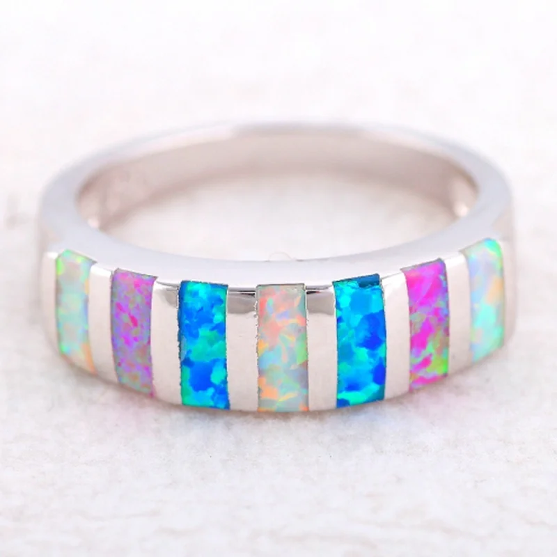 

Popular luxury fashion multicolor fire opal ring women's elegant temperament banquet accessories romantic charm jewelry gifts