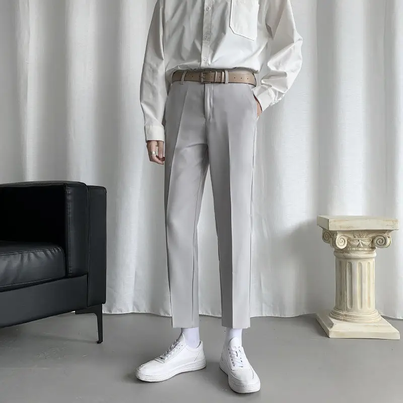 

Korean Style Suit Pants Men's Slim Fashion Solid Color Business Society Dress Pants Men Streetwear Wild Straight Pants Mens 2021