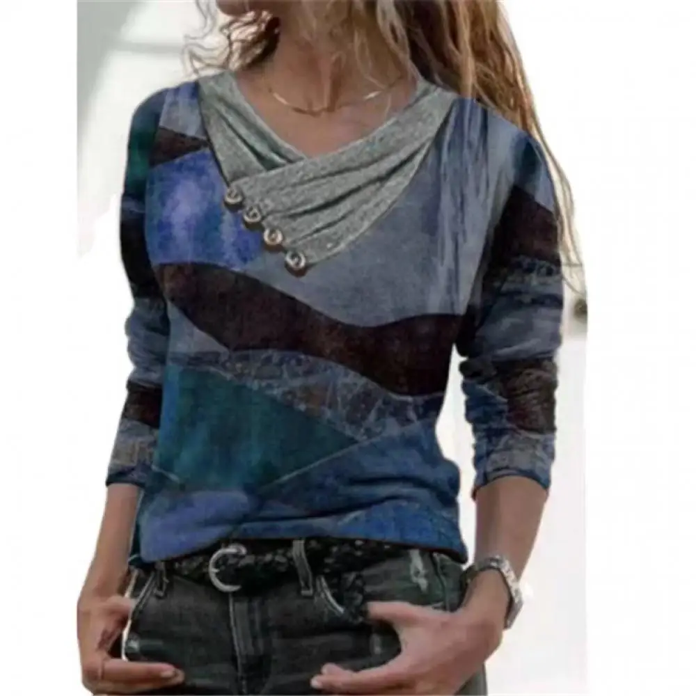 

2021 Autumn and Winter Is A Fashionable Cross Sexy V-Neck Button Printing 3D Three-Dimensional Pattern Long-Sleeved Sweater