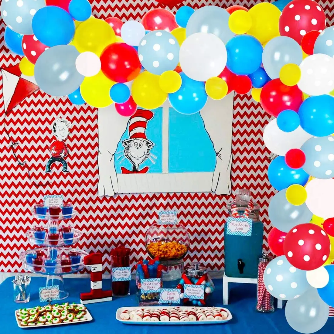 

DIY Balloon Garland Arch 115 Pack Kit for Baby Shower, Birthday, Wedding Party Supplies Cat in The Hat Party Decorations