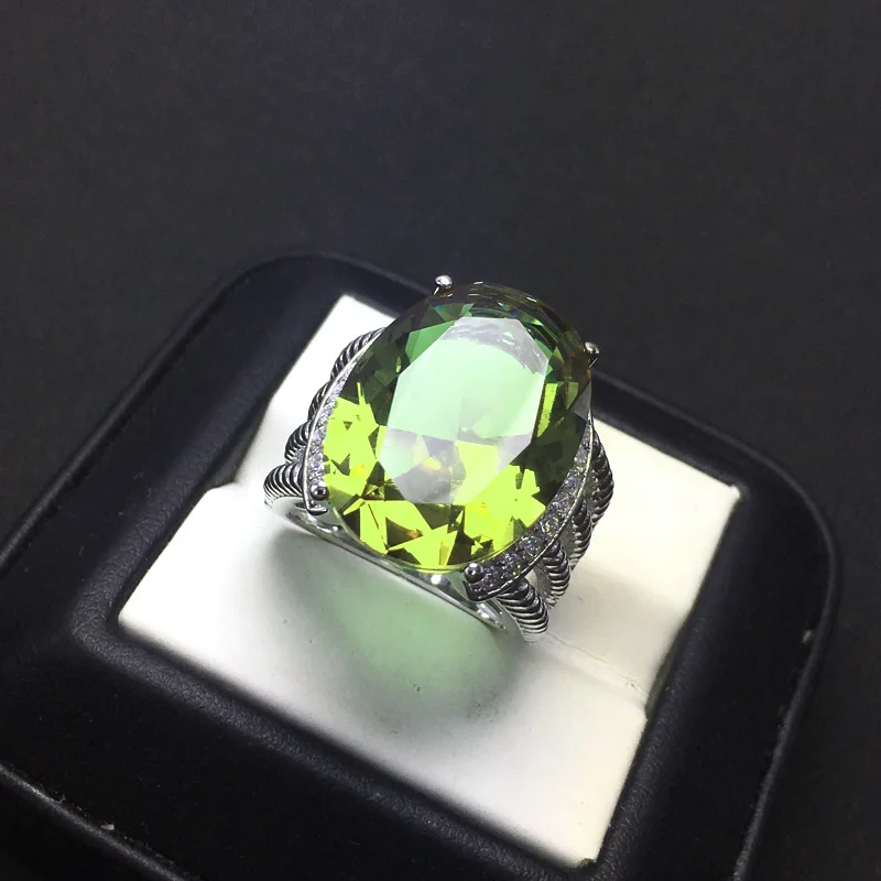 Женское кольцо с зултанитом из серебра 925 пробы крупным камнем Ov15 * 20 мм 15