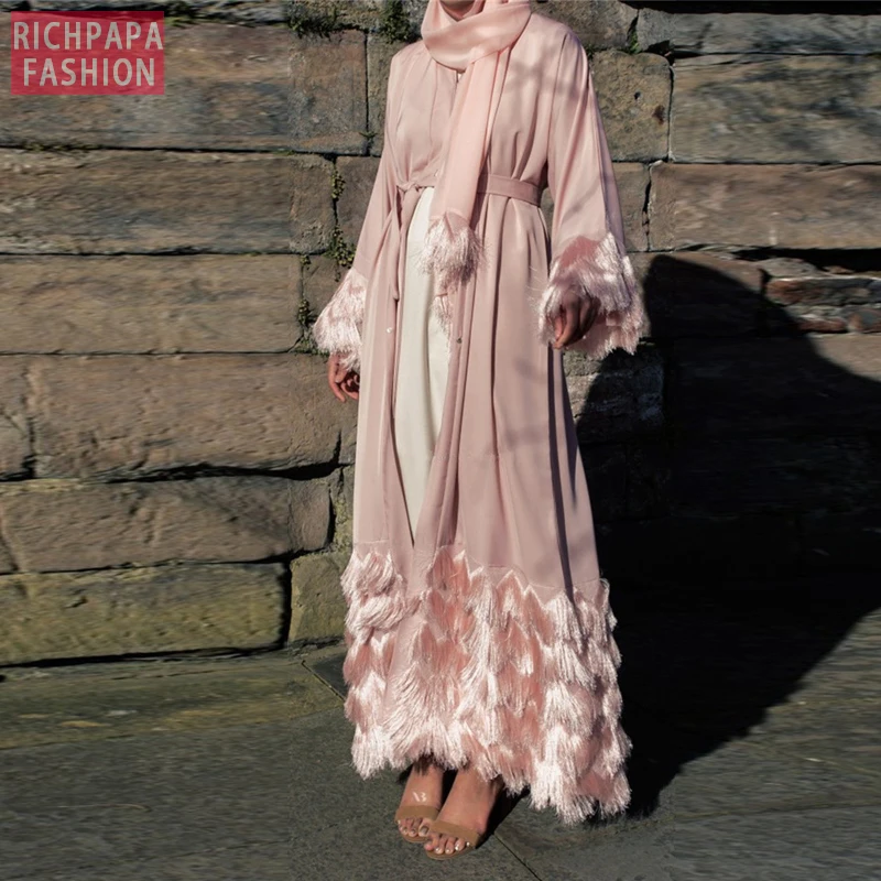 Кисточки кафтан Дубай абайя кимоно халат мусульманский хиджаб женское платье