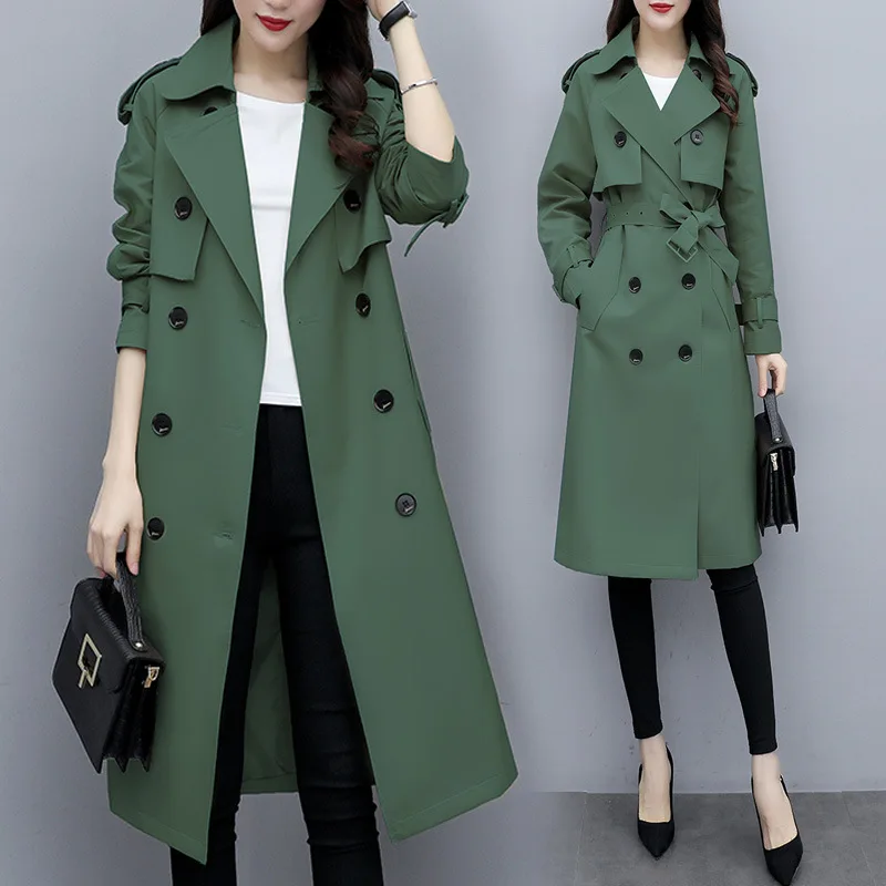 

Windbreaker women's mid-length coat 2021 spring new Korean style popular over-the-knee spring and autumn coat