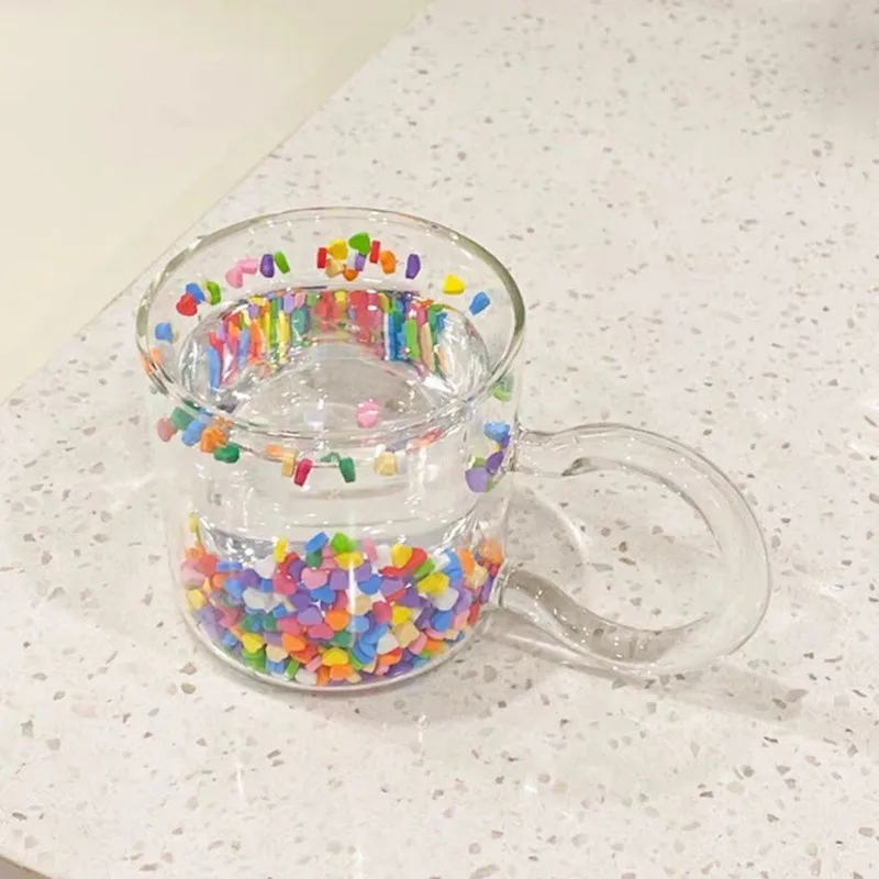 

Double Layer Love Quicksand Glass Cup Cute Girl Heart Creative Water Cup Transparent Juice Goblet Transparent Juice Goblet