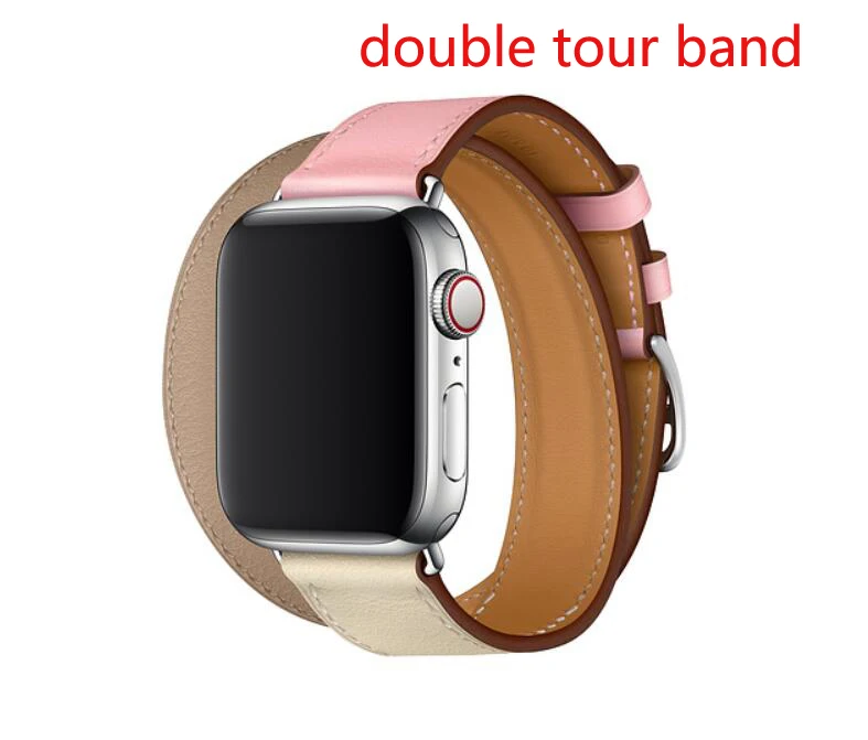 double pink white Один тур из натуральной кожи ремешок для наручных часов Apple Watch, версии двойной пряжкой 3/2/1 38 мм 40 мм 42-44 мм, браслет для наручных часов iwatch серии 5 4 - Цвет ремешка: double pink white