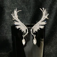 new south korea web celebrity wings rhinestone tassel earrings pendant personality temperament feather ear bone clip ear stud