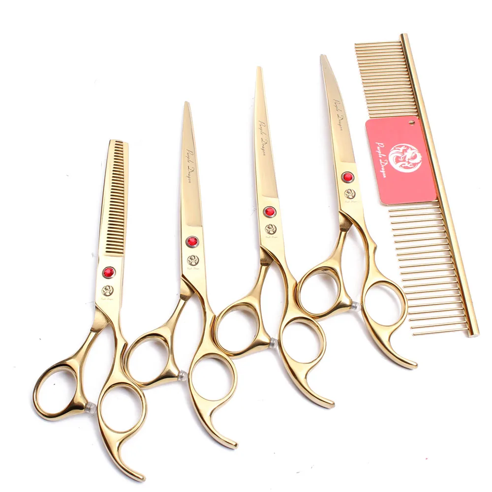 Ножницы для домашних животных Z3003 5 шт. набор 7 ''Золотая стальная расческа +