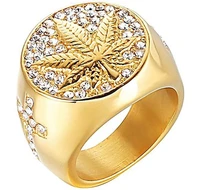 creative european and american trendy maple leaf micro inlaid crystal mens rings banquet fashion business ring jewelry