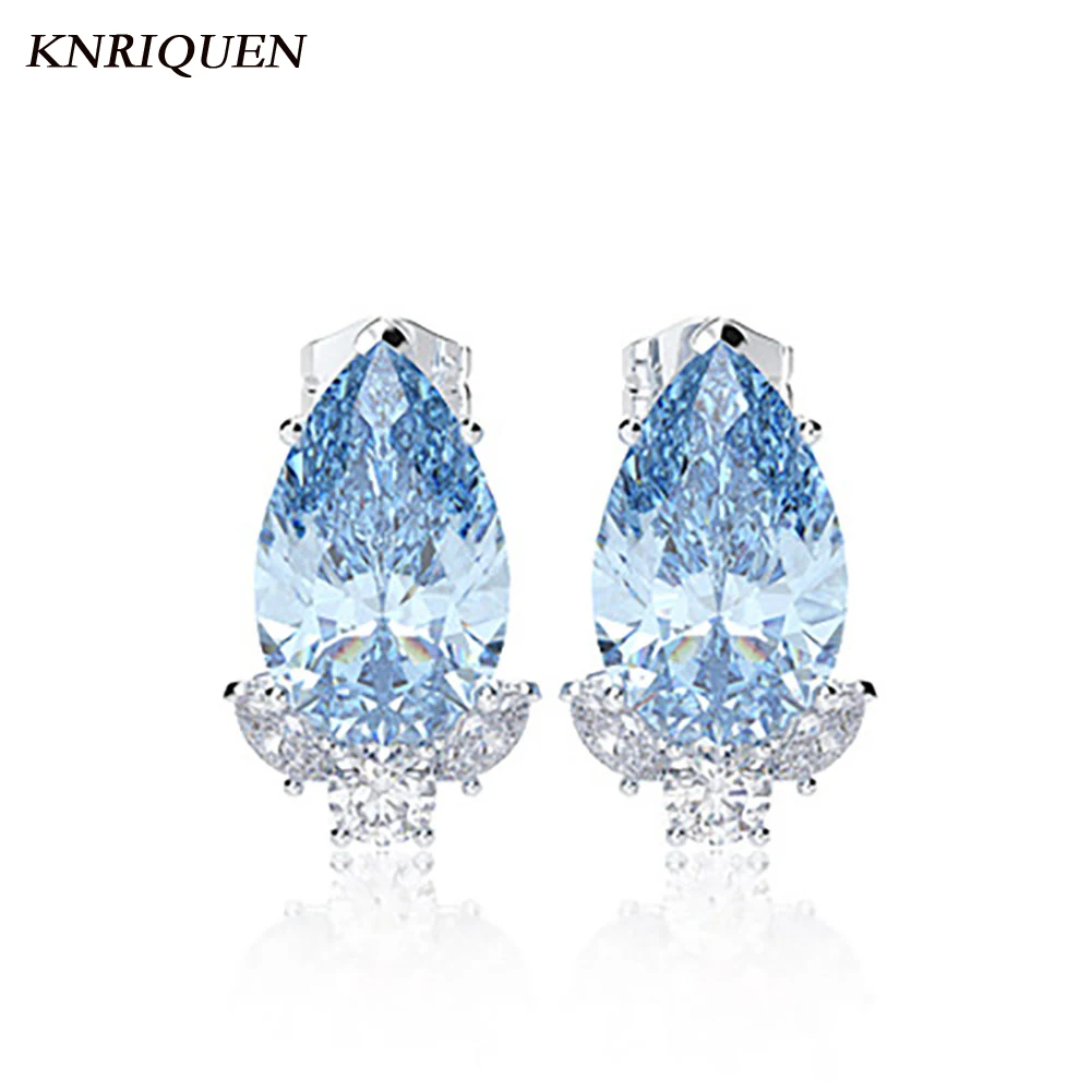 

2021 Trend 925 Sterling Silver 8*13mm Water Drop Pink Sapphire Gemstone Stud Earrings for Girlfriend Charms Wedding Fine Jewelry