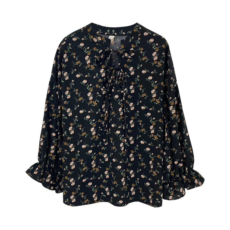 

GOOHOJIO 2020 Autumn Floral Pattern Blouses Ladies Temperament Long Sleeve Chiffon Blouses Women Fashionable Casual Women Shirt