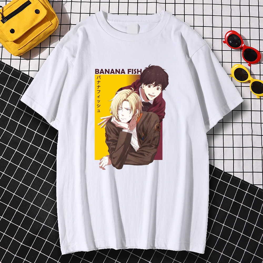 

Kohpweran Classical Banana Fish Sulking Boy Printed T-Shirts Mens Tshirt Aesthetic Oversized Clothing Casual Vintage O-Neck