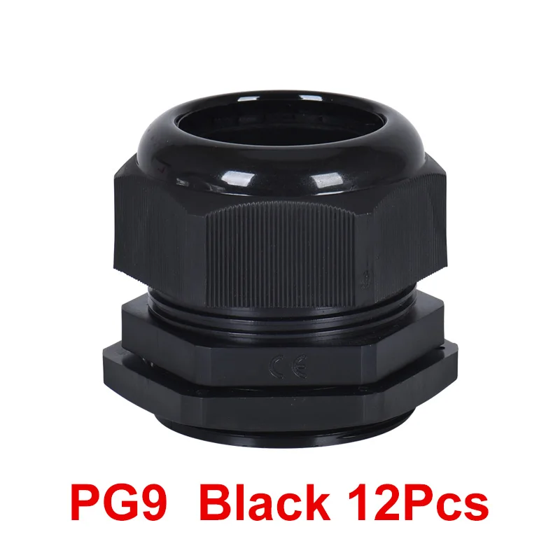PG9 Black 12Pcs PG нейлоновый кабельный ввод пластиковый Электрический провод водонепроницаемый соединительный кабель IP68 PG7 PG9 PG11 PG13.5 PG16 PG19 4-50 мм Gram Head CE - Цвет: PG9 Black 12Pcs