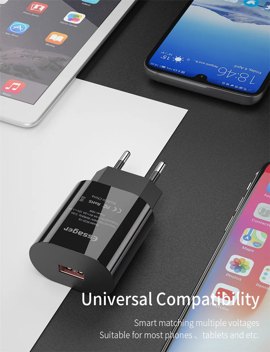 Essager 18 Вт USB зарядное устройство Quick Charge 3,0 Turbe зарядное устройство QC3.0 для samsung Xiaomi Mi Быстрая зарядка для iPhone зарядное устройство для мобильного телефона
