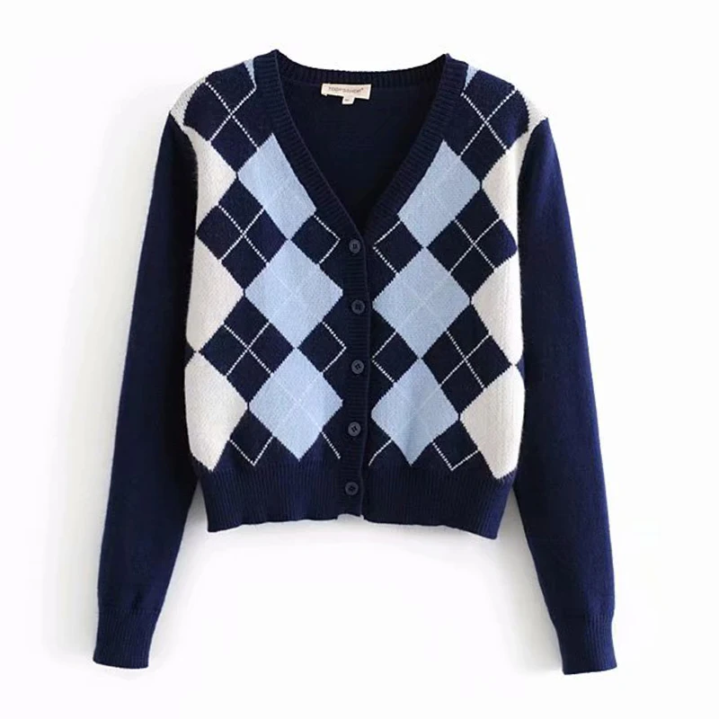 Кардиган свитер 2020 Новый женский модный клетчатый кардиган с V-образным вырезом