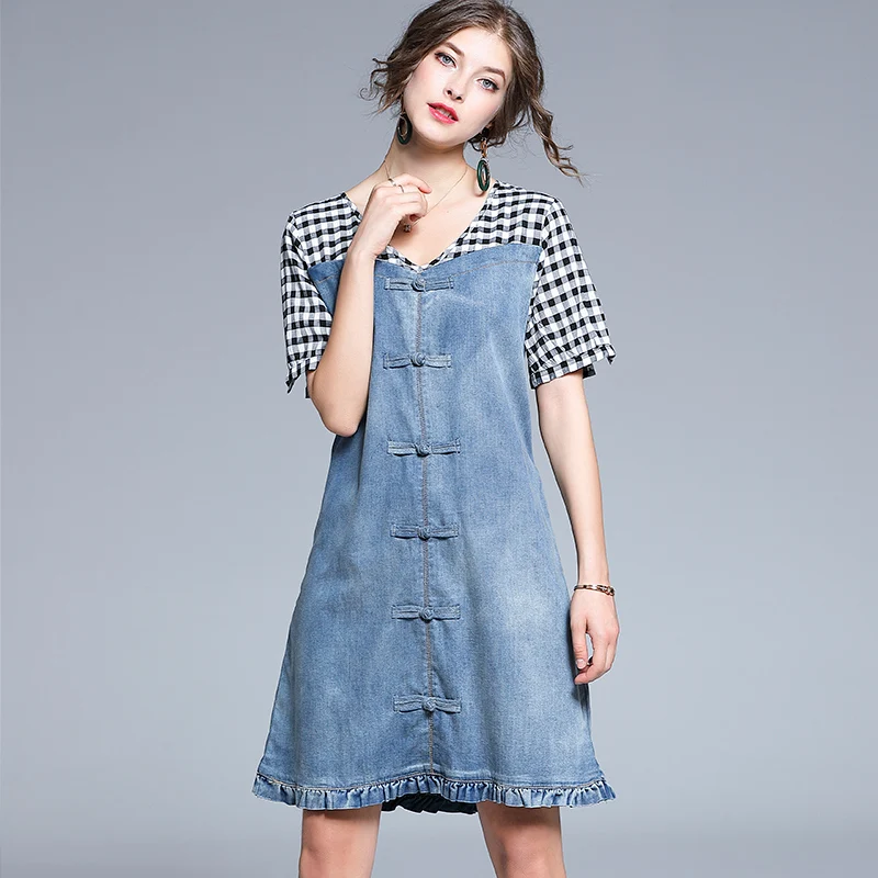 HAYBLST женское джинсовое платье 2020 летняя одежда с коротким рукавом размера плюс