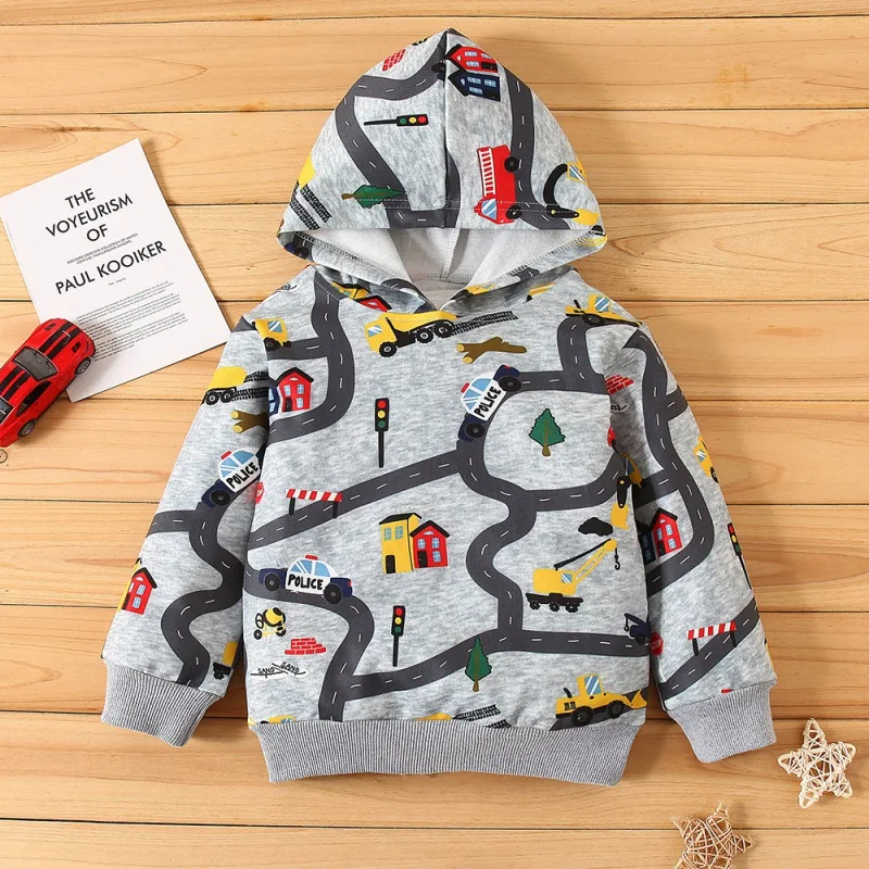 

Children Grils Boys Cartoon Hoodies Cute Car Prints Sweatshirts 1-6 Years 2021
