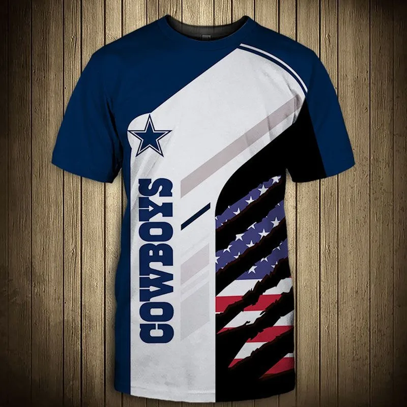 

Dallas men's fashion 3d Cowboys t-shirt Blue and white stitching American flag blue star print casual tops