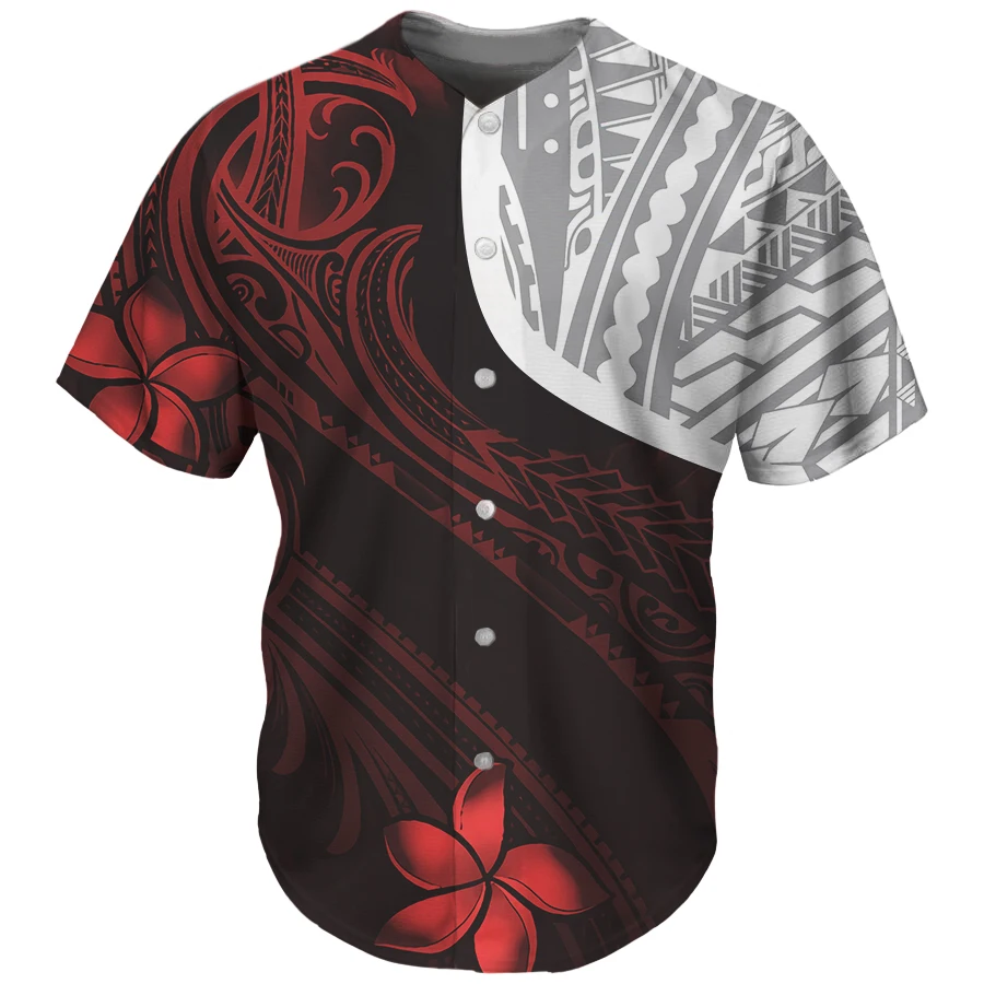 

New Arrivals Wholesale Baseball uniform Polynesian Traditional Tribal Hawaiian Plumeria Print Summer Breathable Baseball uniform