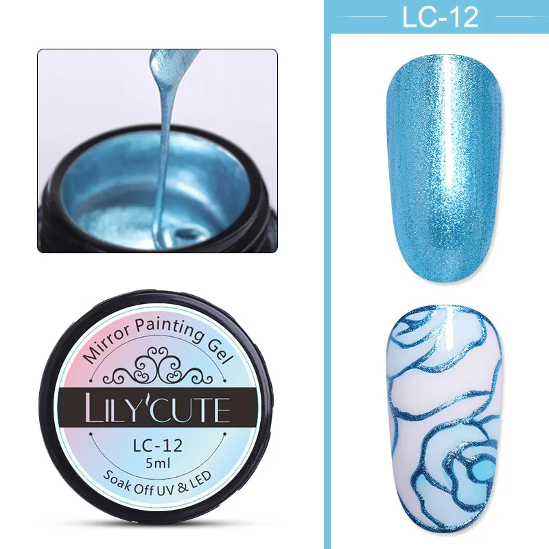 LC-12 LILYCUTE 5 мл металлический зеркальный Гель-лак для ногтей, рисунок, роза, красное золото, серебро, Гель-лак для ногтей, сделай сам - Цвет: LC-12
