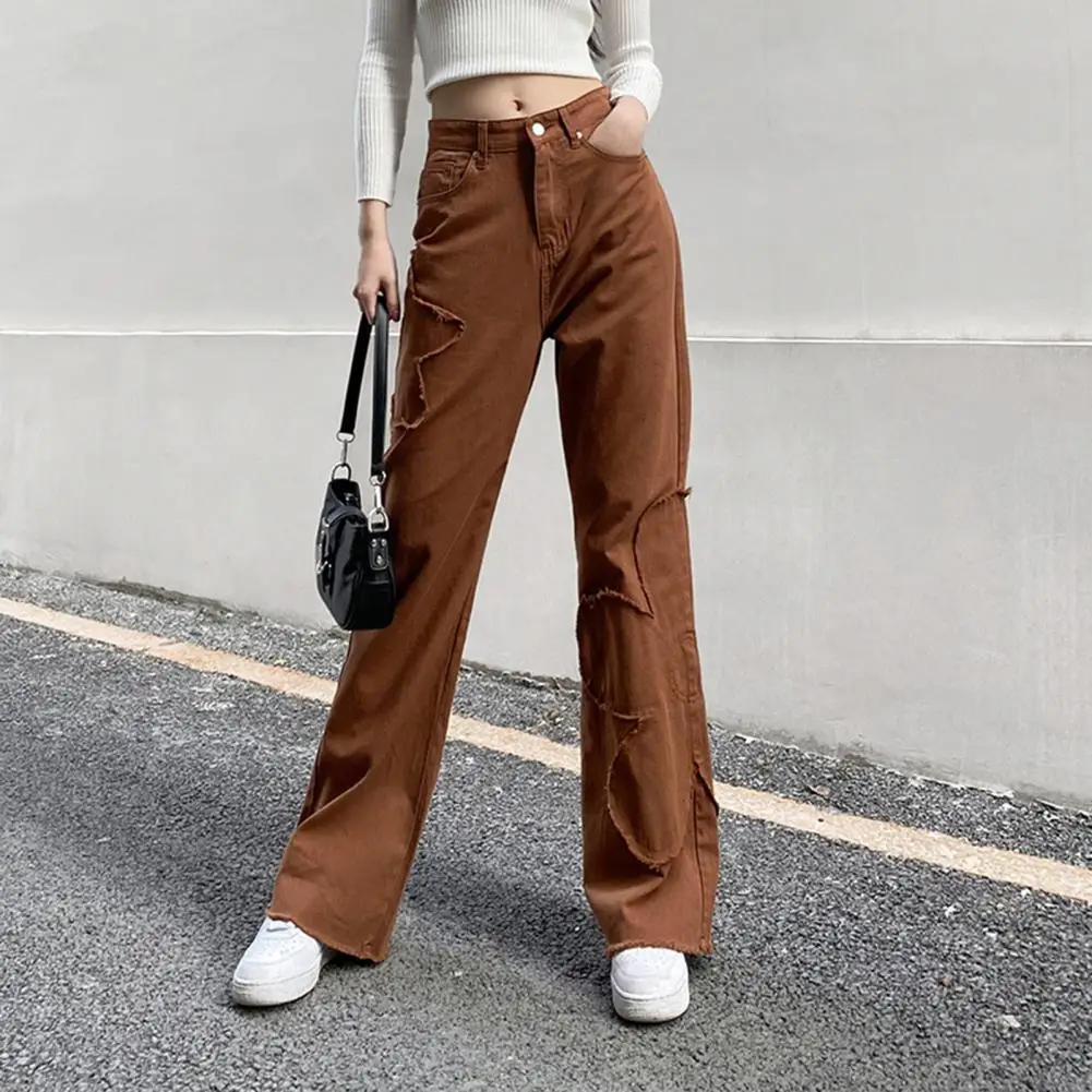 

Women Pants Floral Patchwork Loose Fashion Mid Rise Solid Color Trousers for Work