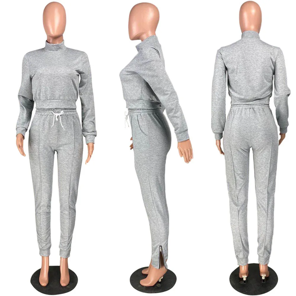 

Sporty Tracksuit Two-pieces Sets High Necked Long Sleeve Hoodie Sweatshirt+split Hem Pencil Legging Streetwear Matching Outfits