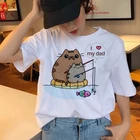 Футболка женская оверсайз в стиле Харадзюку, милая мультяшная рубашка с рисунком кошки, я и папа, Ullzang