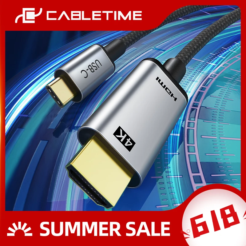 Кабель CABLETIME с USB C на HDMI, 4k, hdmi кабель 4K, 60 Гц, Type C, HDMI, Thunderbolt 3, для Samsung, Huawei mate 20, pro USB C HDM C029