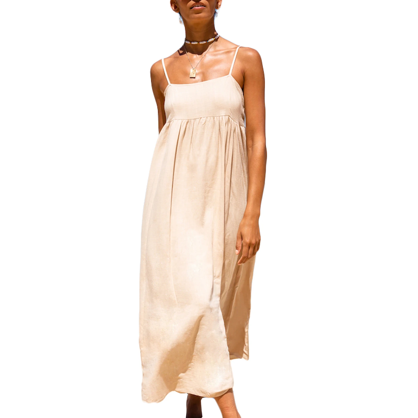 

Женское пляжное платье-комбинация, однотонное пикантное цельное платье на бретелях-спагетти с молнией сзади для взрослых, новинка 2021