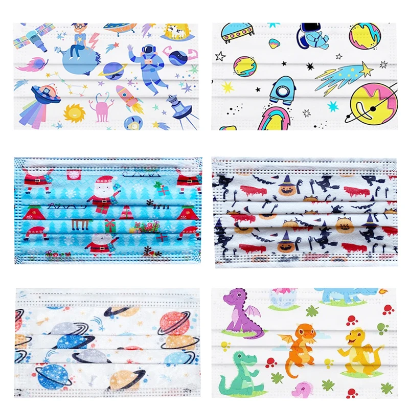 50 шт одноразовые детские маски для лица 3 Слои Нетканые Костюмы на Хэллоуин с