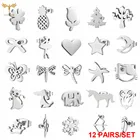 Серьги-гвоздики стальные женские, маленькие серебряные серьги с в виде звезды луны сердца, клевером, котом, собакой, бабочкой, ананасом, стрекозой, морской звездой