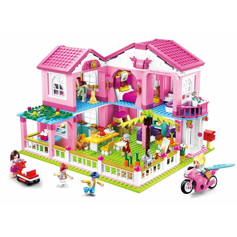 

SLUBAN City House Big Garden Villa Castle Building Blocks Sets Girl Friends Princess Figures Creative Bricks Educational Toys
