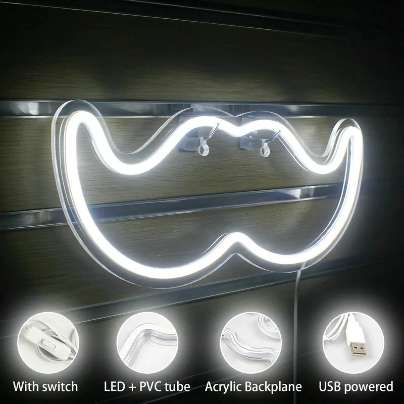 Wanxing неоновый светодиодный знак в форме бороды ночной Светильник настенное