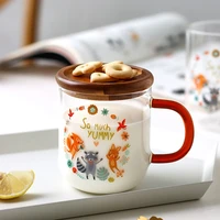 creative cute raccoon solid wood cover coffee mug glass cup milk juice tea cup for drinking tea espresso coffee juice great gift