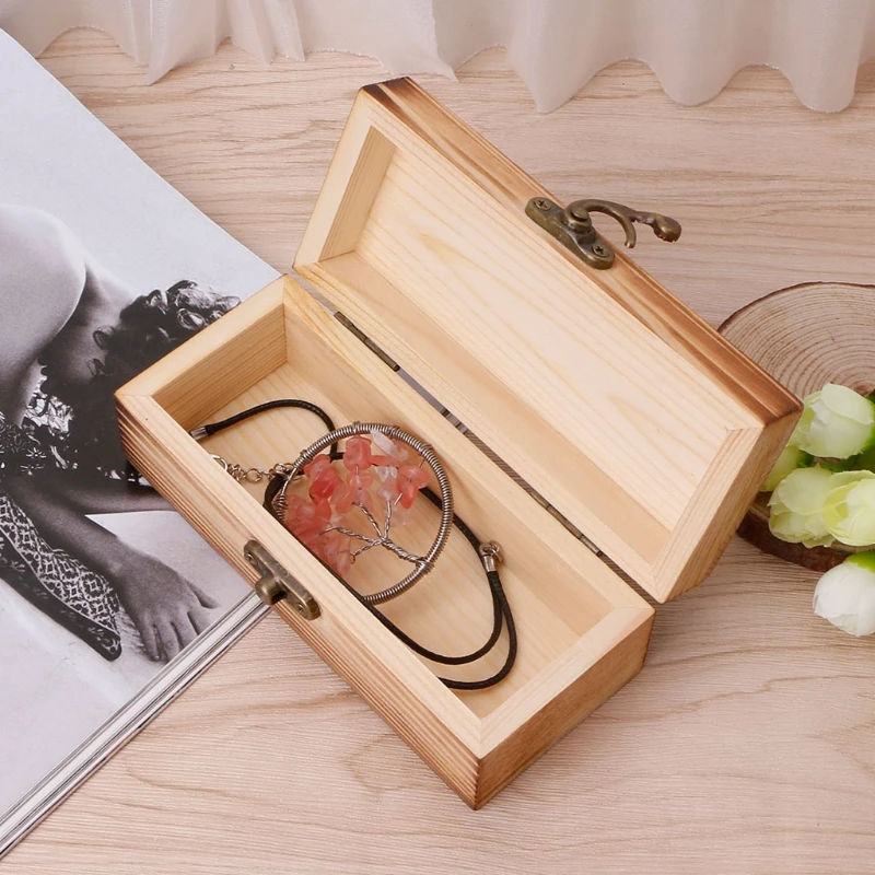 2020 прямоугольная деревянная коробка на петлях ящик для хранения драгоценностей