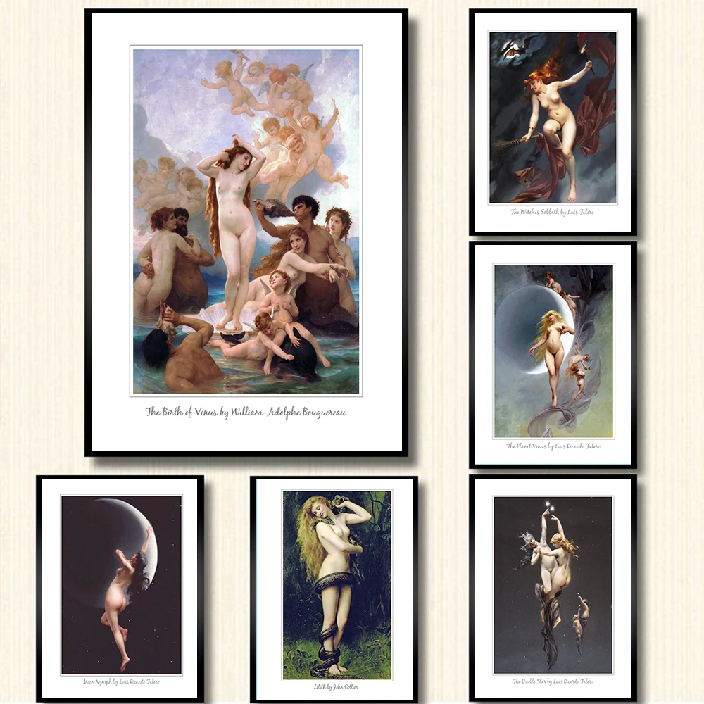 

The Birth Of Venus Famous Oil Painting On Canvas Vintage Moon Naked Witch Woman Art Print Classical Wall Picture Home Cuadros