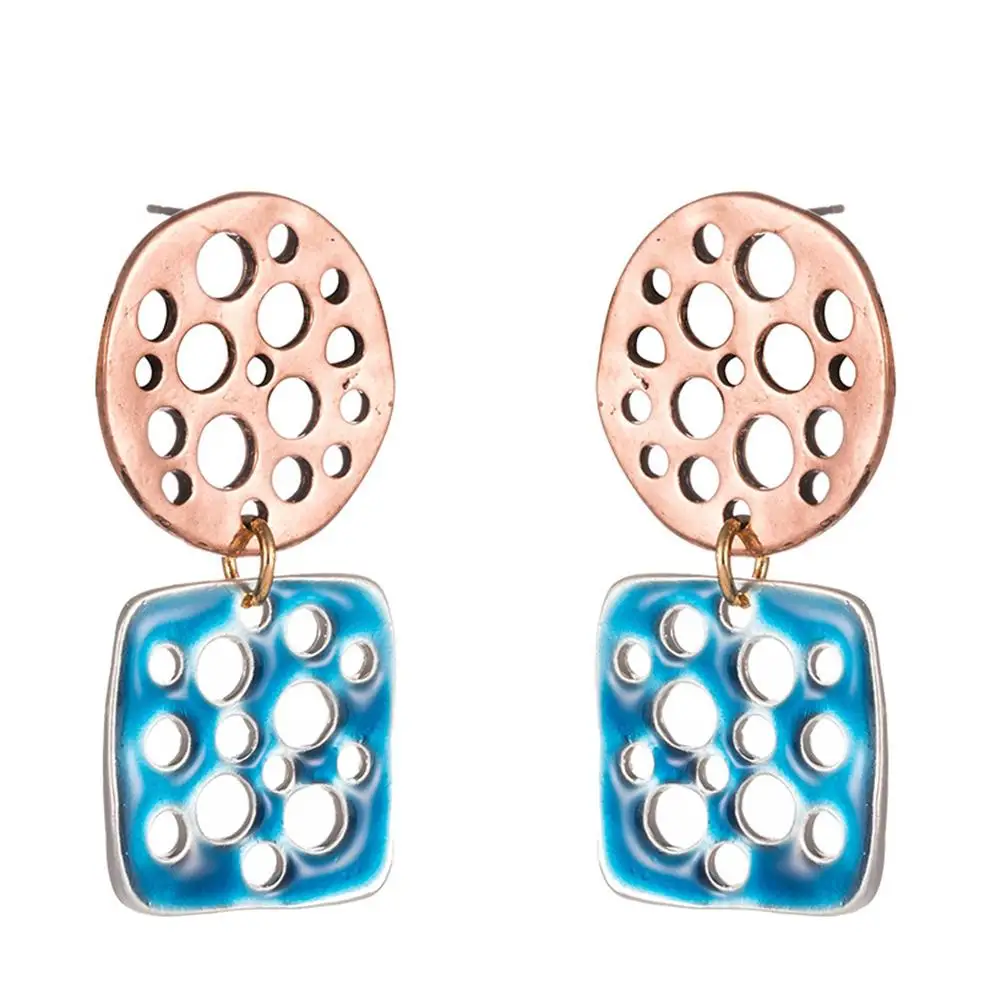 Ретро женские серьги два уровня полые круглые квадратные серьги-гвоздики