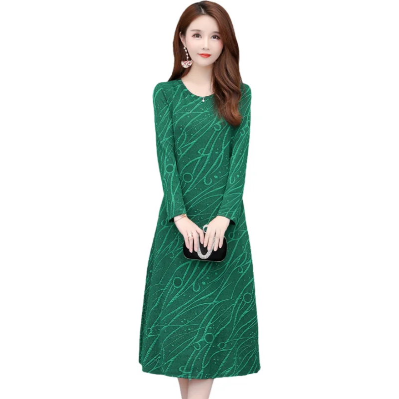 Весенне осеннее Новое Женское платье с длинным рукавом и круглым вырезом для