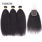 Кудрявые прямые волосы с закрытием VSHOW 34 пучки с закрытием яки волосы ткет Remy человеческие волосы пучки с закрытием
