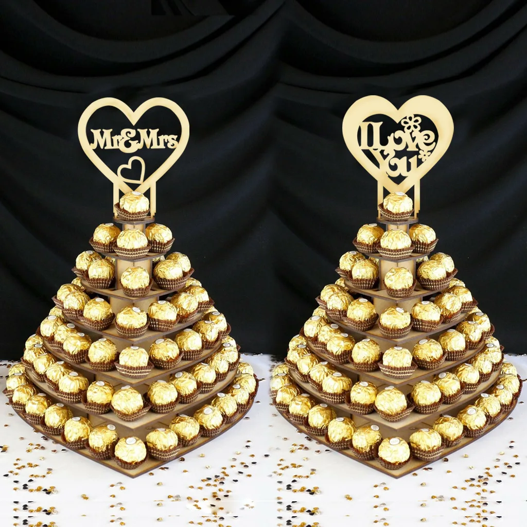 

Деревянная рамка для шоколада в форме сердца, свадебные деревянные украшения, подставка для шоколада Mr & Mrs, держатель для конфет