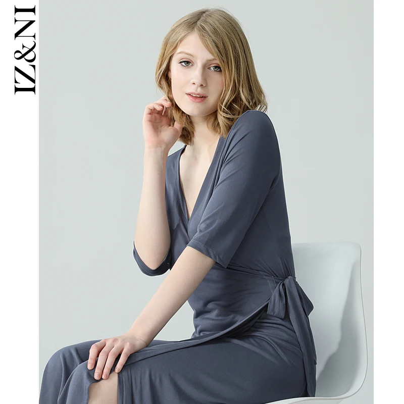 

★IIZZINI original robe female summer modal cotton thin section 2021 contracted mist blue pajamas women with dressing gown