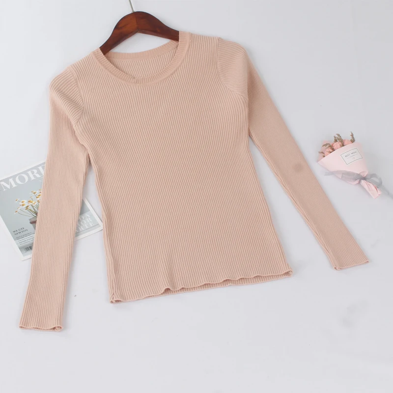 Pink 528 ONLYSVTER дешевые Для женщин базовый свитер Эластичный Slim Fit джемпер задник, однотонный цвет, трикотажный пуловер Свитера с круглым вырезом Pull женские; Лидер продаж - Цвет: Pink 528