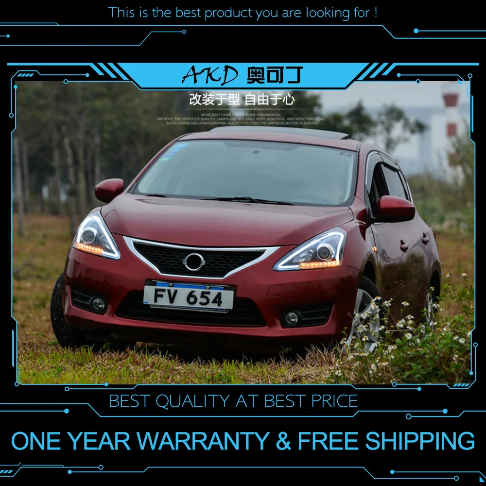 AKD тюнинг автомобильных фар для Nissan Tiida 2011 2016 светодиодные фары DRL ходовые огни Bi