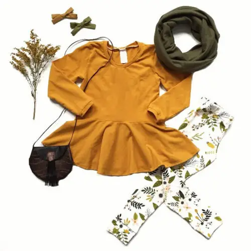 

2pcs Toddler Kids Baby Girl Clothes Set Autumn Spring Long Sleeve Yellow Shirt Top Dress + Leggings Set Clothes 2-7Yrs
