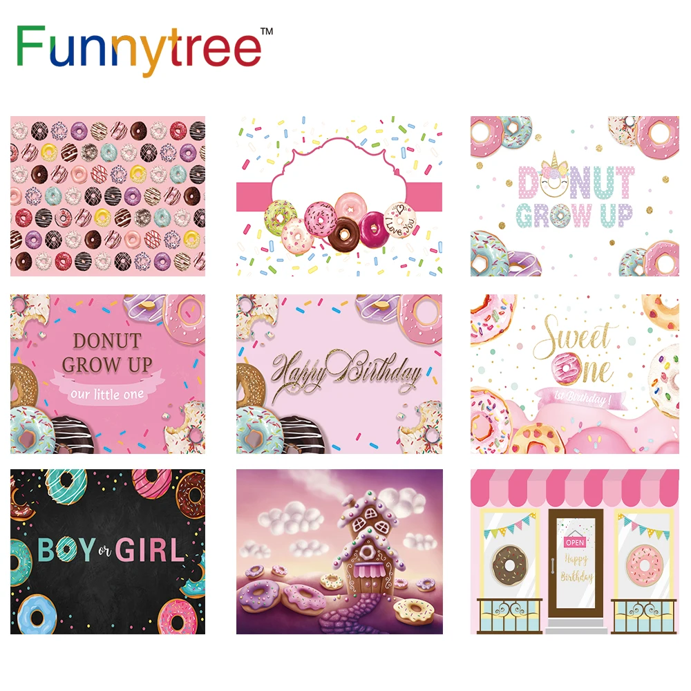 Funnytree Sweet Donuts Grow Up Newborn Baby Party Birthday Girl Decorations photography Backdrops Photo Studio Photo Wallpaper