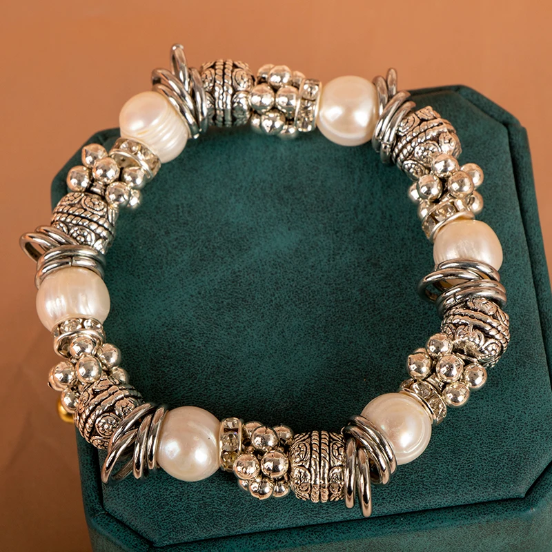 Cellacity Silver 925 Bracelet for Women With Natural Freshwater Pearl Pendant Metal punk style Party Female fine Jewelry Gift | Украшения и