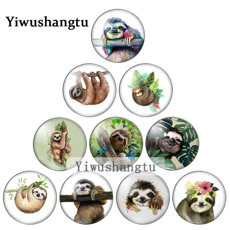 

Cute sloth animal painting funny bradypod 12mm/20mm/25mm/30mm Round photo glass cabochon demo flat back Making findings