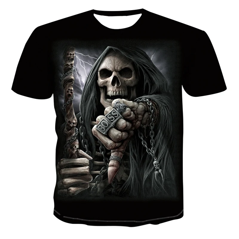 

Short-sleeved T-shirt 2021 Hot 3d Printed Skull Bust Pattern Costume Black Magical Graphic T-shirt Funny Men's Summer T-shirts